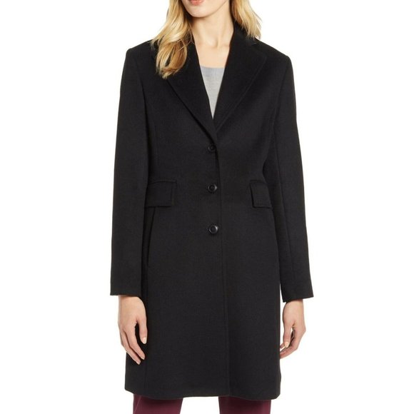 NEW $320 HALOGEN WOOL BLEND Notch Collar TAILORED TRENCH COAT WINTER BLACK - Picture 4 of 11